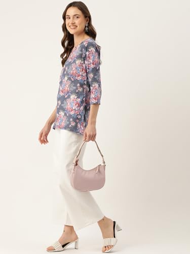 Image of feranoid Designer V-Neck Short Straight Kurti with 3Quarter Sleeves