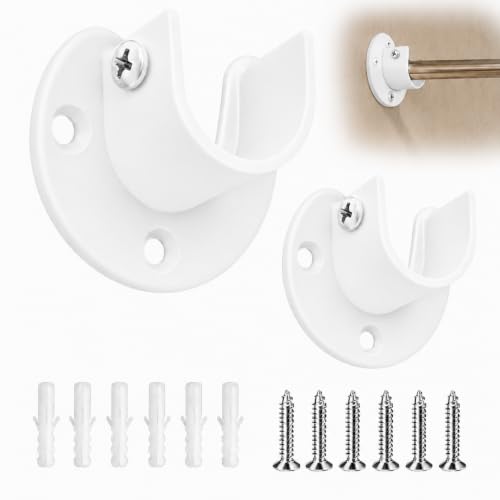 Image of GUGUGO 2 Pack Wardrobe Rail Brackets 19mm White Heavy Duty Closet Rod Holder U Shaped Metal Pole Socket with Screws Wall Mounted Strong Wardrobe Rail Support for Closet Bathroom Kitchen Curtain Rail