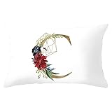 Daesar Federa Cuscino, Federe Divani Bianco Copricuscini 30x50 CM 1 Pezzo Fiore Rosa 12 Lettere Inglesi C, Federa Poliestere