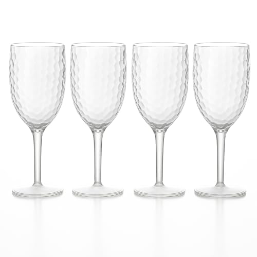 ZOPPER Plastic Wine Glasses Reusable Set of 4 Large BPA-Free Shatterproof Cups Dimpled Design Dishwasher Safe Ideal for BBQ Poolside Camping Outdoor Parties