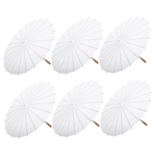 Sombrilla de papel blanca de 84 cm para bricolaje y sombrillas chinas artesanales de 6 piezas