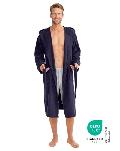 Twinzen Bademantel Herren 100% Baumwolle - Weich, Saugfähig, Aus Frottee, Oeko-Tex Zertifiziert - Dunkelblau, Größe L