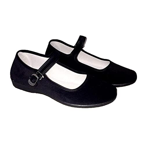 LGYKUMEG Chaussures en Velours Femme, Chaussure De Costume Confortable, Chaussure pour Femme en Tissu Noir, avec Sangles Chaussures Chinoises en Velours, Coton Vieux Tissu De Pékin Chaussures Plates