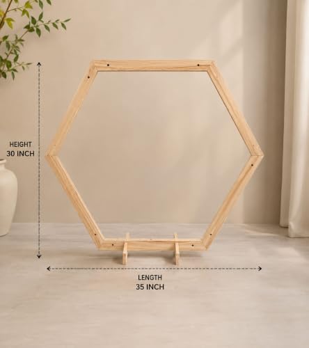 Image of SATYAM KRAFT 1 Piece Foldable Hexagon Shape Wooden Makhar Mandap | Wooden Pooja Backdrop Stand for DIY Pandal & Temple | Ganpati Decoration Setup for Ganesh Chaturthi & Idol Pooja Decor, Festival