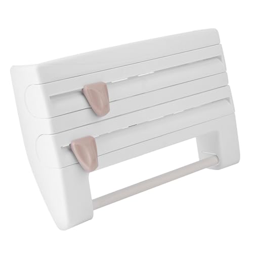 Wandrollenhalter, 3-Fach Schneidabroller, Papierrollenhalter Mit Scharfen Klingen Folienschneider Mit Abstellfläche Für Insgesamt Küche Badezimmer 15.3 x 3.94 x 9.45 Zoll (Weiß)