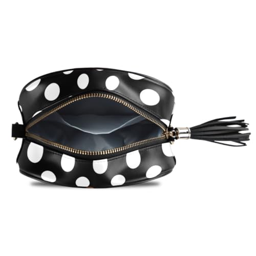 Image of ALAZA Women's Polka Dot Black Large White Dots PU Leather Crossbody Bag Shoulder Purse with Tassel