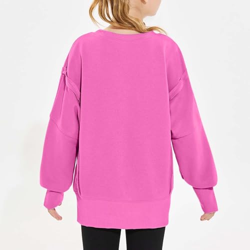 DDAPJ pyju Girls Oversized Sweatshirts Trendy Casual Stitching Long Sleeve Crewneck Pullover Plain Side Split High Low Tops2