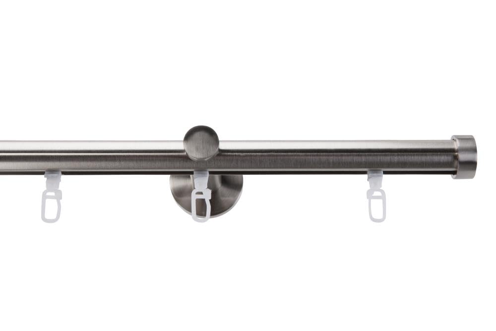 DécoProfi Gardinenstange Innenlauf 1-läufig Set Ø 20 mm Edelstahloptik (Nickel gebürstet) I Länge: 200cm Aluminium für Wandmontage I Als Gardinenschiene & Vorhangstange geeignet