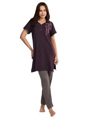 Image of Duchess Women's Cotton Embroided Long Length Night Suit Set