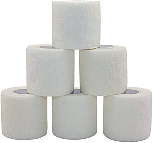 6 Rolls Flexible Cohesive Bandage 5cmX4.5m Non-Woven Athletic Tape Suitable for Sensitive White