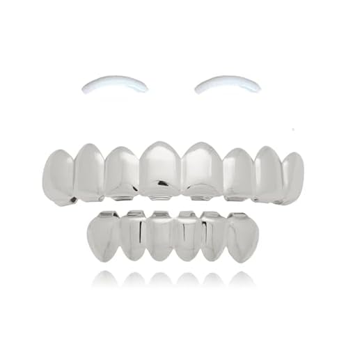 SSyang Grills Dentaires,Hip Hop Teeth Grills Faux Punk 18K Hip Hop Dents,Haut en Bas Diamant Strass Dents Grillz Halloween Festival Musique Party Hip Hop Rapper Costume Décoration(Argent)