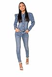 Nina Carter S397 Damen Jeans Overall Jumpsuit Skinny Fit Denim-Overall (Hellblau (S397-2), S)