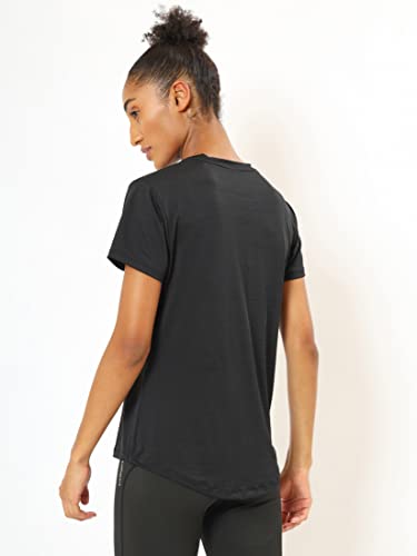 Image of Solid Active T-Shirt with Logo | Women's Gym T-Shirts | Lightweight | High-Performance Workout Wear (CS700439XXL Black)