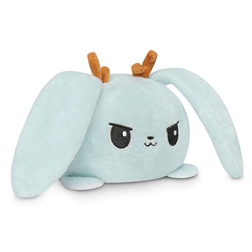 Image of TeeTurtle - The Original Reversible Bunny + Jackalope Plushie - Blue + White - Cute Sensory Fidget Stuffed Animals That Show Your Mood