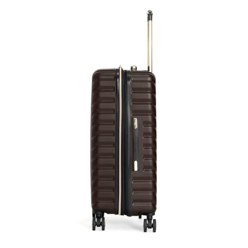 Image of Kenneth Cole REACTION Madison Square Lightweight Hardside Chevron Expandable Spinner Luggage, Chocolate Brown, 24-Inch Checked, Kenneth Cole Reaction Women's Madison Square Hardside Chevron Expandable