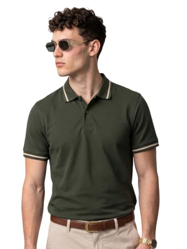 Image of Veirdo Pure Cotton Half Sleeves Regular Fit Plain Solid Classic Polo Colored Collar T-Shirt for Men (Colors: Olive, Maroon, Navy, Black, Green & Orange)
