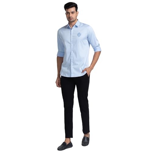 Image of Raymond Slim Fit Medium Blue Casual Shirt for Men