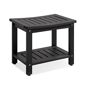 Psilvam Poly Lumber Shower Bench, Shower Stool with Storage Shelf, Shower Benches for Inside Shower Water Resistant & Non-Slip Design Shower Chair Seat for Bathroom, Living Room (Black)