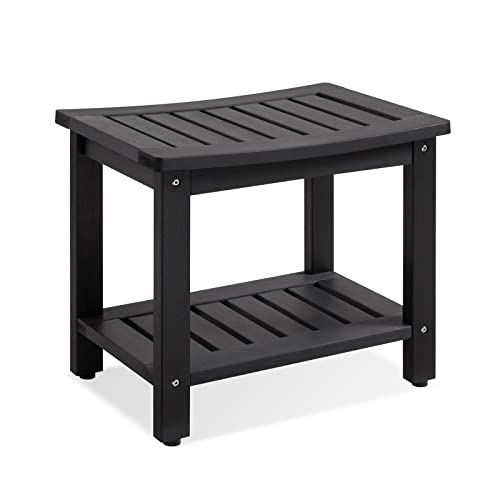 Psilvam-Poly-Lumber-Shower-Bench-Shower-Stool-with-Storage-Shelf-Shower-Benches-for-Inside-Shower-Water-Resistant-Non-Slip-Design-Shower-Chair-Seat-for-Bathroom-Living-Room-Black