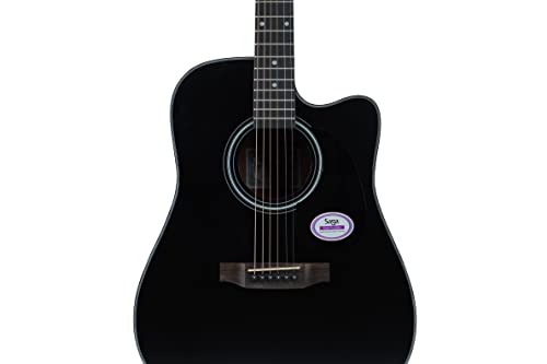 Image of Saga SF-600C-BK Dreadnought Cutaway Acoustic Guitar (Black)