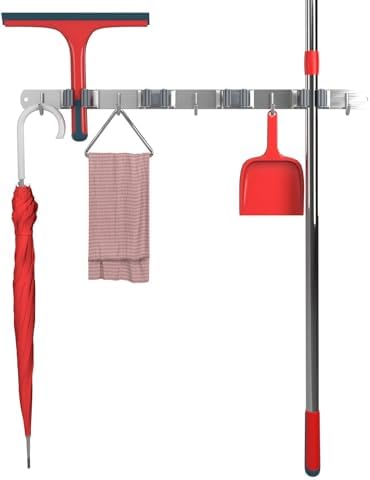 AOBIS 2 PCS Mop Broom Holder Wall Mount, Broom Mop Closet Metal Hook, Heavy Duty Stainless Steel Broom Mop Rack Broom Organizer For Kitchen Garden Garage Closet Office Utility Tools Organization - View #7
