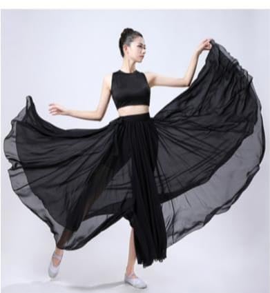 HEARTTOUCH Women's Sheer Lyrical Dance Skirt 720° Ballet Modern Swing Skirts Light Dance Dress for Performance Photography (Black,Small)