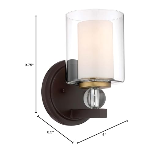 Image of Minka Lavery 3071-416 Studio 5 Vanity Bath Light, 1-Light, 100 Total Watts, 6-in H x 9.75-in W, Painted Bronze with Natural Brushed Brass