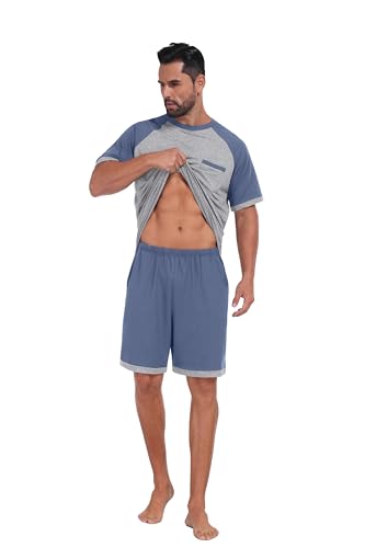 Image of Mens Pajamas Set Lightweight Summer Pjs Sleepwear Soft Comfy Short Sleeve Loungewear With Pocket (S-4X)