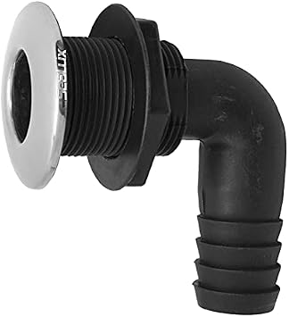 SeaLux Marine Thru-Hull/Scupper Drain for Hose Dia. 1-1/4 ", Flange Dia. 2-3/8" with 316 SS Trim Cover Black Poly 90 Degrees L Shape for Bilge Pump