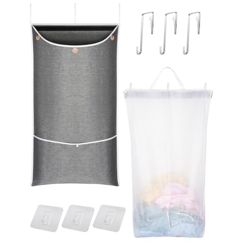 NiHome XXL Hanging Laundry Hamper Bag 39.4"x22.4" with Removable Delicates Bag, 2-in-1 Door Hamper with Dual Hooks, Wide Opening Laundry Bag for Dorm Bedroom Bathroom(Use Together or Separat