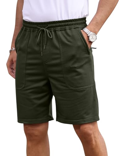 Ophestin Men's Shorts Casual Summer Drawstring Classic Stretch Short Pants with Zip Pockets Green 4XL
