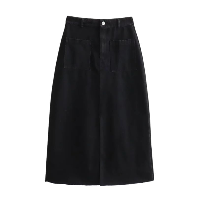 Jupe longue en jean OLEETS denim noir de qualité supérieure coupe classique élégante