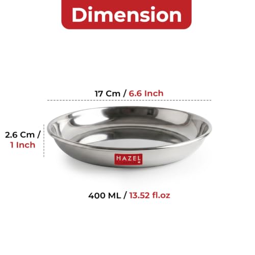 Image of HAZEL Stainless Steel Snack Plates with Mirror Finish | Quarter Plates Set for Kitchen | Glossy Finish Thali (17 CM, Set of 2)