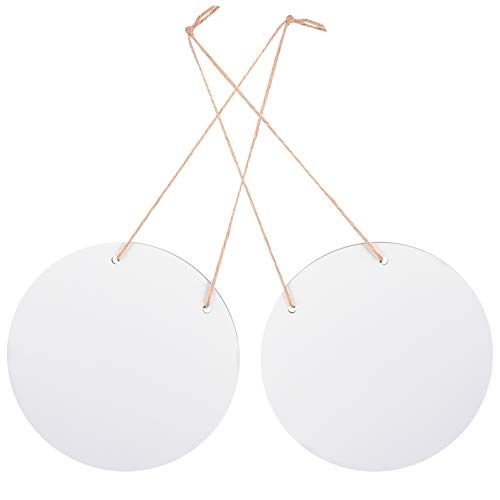 SEWACC White Hangers Sublimation Wood Blank Signs 2pcs 30X30CM Unfinished Wooden Circle Sign Hanging Cutout Slice Decorative Wood Plaques for Home Wall Front Door Decor White Ornaments