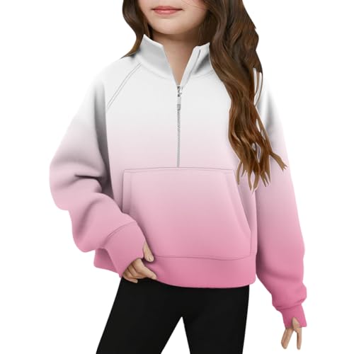 Girls Half Zipper Sweatshirts Cute Fall Pullover Crop Tops Kids Long Sleeve Sweater Preppy Clothes Thumb Hole