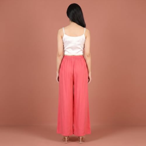 Image of FASHION GALLERY Women's Solid Rayon Palazzo Pants | Relaxed Fit Full Length Wide Leg Palazzo | Elastic Waist Comfortable Casual Lounge Office Ethnic Flared Trousers for Women