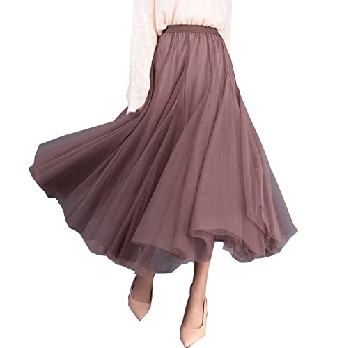 Women's Layered Maxi Skirt, Elastic Waist A Line Tutu Tulle Skirt Pleated Petticoat