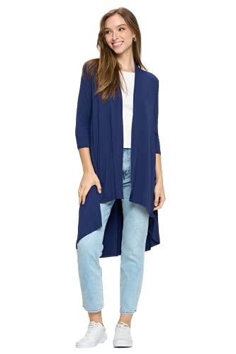 Image of Women's 3 /4 Sleeve Soft Open Front Casual Flowy Long Viscose Made from Bamboo Cardigan
