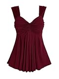 OYOANGLE Women's Plus Size Twist Front Ruched Ruffle Tank Top Wide Strap Sleeveless Babydoll Tops Burgundy 4X-Large Plus