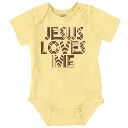 Image of Brisco Brands Jesus Loves Me Retro Christian Baby Romper Boys or Girls