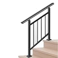 Metty Metal Outdoor Stair Railing,Black Handrails for Outdoor Steps 4 Step Handrail Fits 1 to 4 Steps Transitional Handrail with Stair Railing Kit(Black)