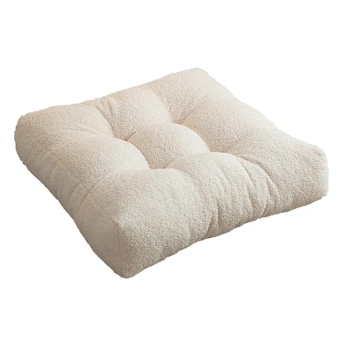 Thicken Plush Cushion, Large Square Floor Pillows Seating, Solid Square Seat Chair Pad, Soft Tatami Floor Cushion for Meditation Living Room Balcony Office Indoor Outdoor (Beige)