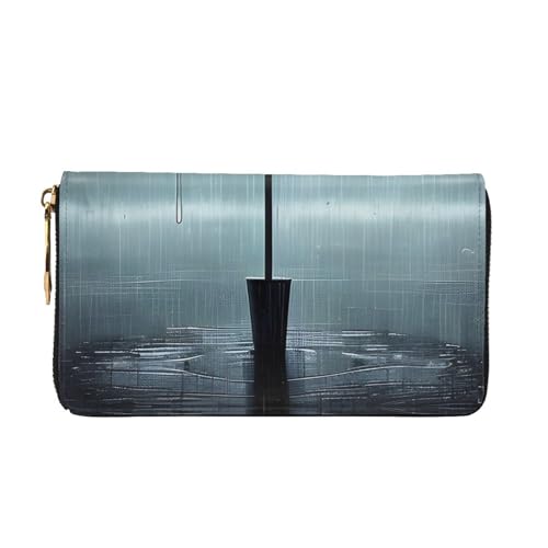 Black umbrella in the rain Women's Wallet Long Zip Around, Premium Vegan Leather Wallet with 12 Card Holders, Large Capacity,Gift Ready Packaging2
