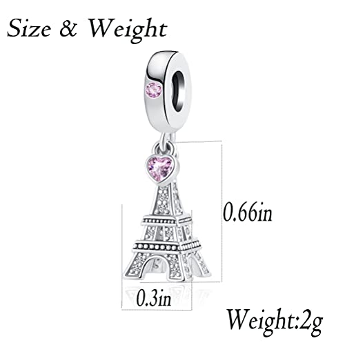 NanMuc Vacation Paris Eiffel Tower Charm for Pandora Bracelet Pink Crystal Love Travel Bead Jewelry for Mom Grandma Holiday2