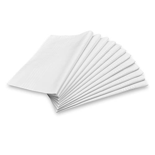 Milesky Men's Handkerchiefs Pure Cotton, Solid White, Soft Hankies 16 Inches 12 Pack