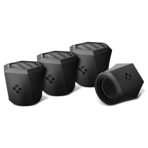 Spigen Auto Ventilkappen für Tesla Model Y/3/S/X【Carbon-Design & Werkzeuglos】 Kompatibel mit Tesla Y Juniper (2025~) / 3 Highland, BMW, Mercedes-Benz, Volkswagen und Allen Schrader-Ventilen, 4 Stück
