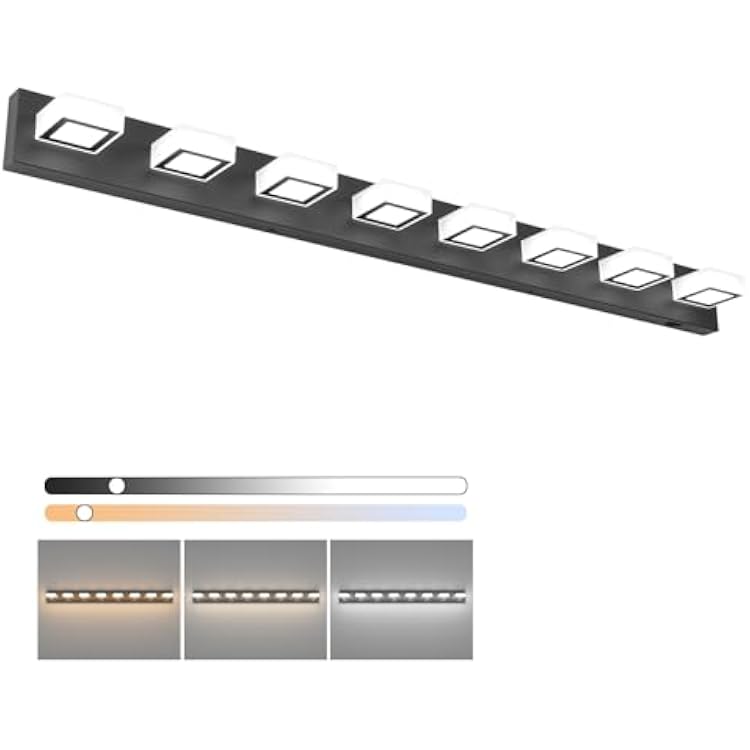 Ralbay 52inch Black Vanity Lights 8 Lights Dimmable 5 Color Temperature Acrylic Modern LED Bathroom Vanity Lighting Fixtures Matte Black