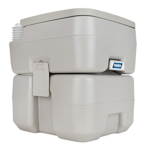 Camco 5.3-Gallon Portable Travel Toilet - Features Detachable Holding Tank w/Sealing Slide Valve & Bellow-Type Flush - Easy Transport w/Compact Lightweight Design & Carry Handle - Gray (41541) by Camco - Image 6