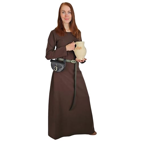 Vehi Mercatus Klassisches Mittelalter Kleid Amalie - Baumwolle- Blau Rot Gr??n Schwarz Natur Braun- Mittelalter LARP Reenactment (DE/NL/SE/PL Alphanumerisch 3XL Regular Regular Braun)