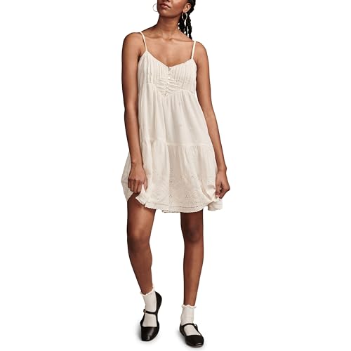 Lucky Brand Women's Pintuck Bodice Tiered Mini, Whisper